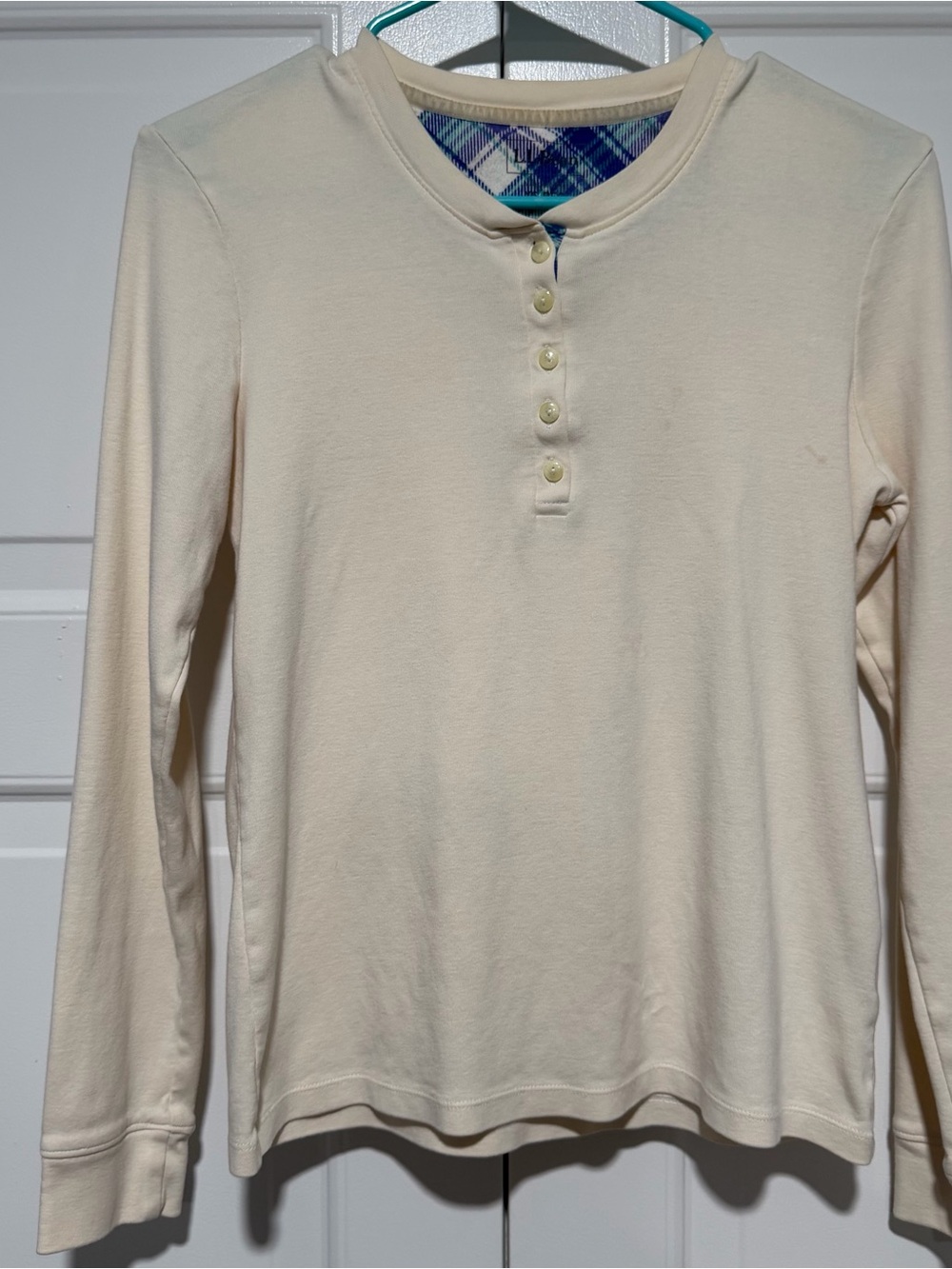 L.L. Bean Cream Long-Sleeve Henley Pajama Top